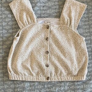 Madewell Cream Textured Button Crop Top